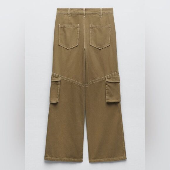 Zara Full Length Light Khaki Cargo Pants New - Picture 8 of 10